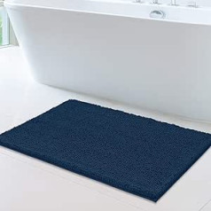 Soft Plush Chenille Bathroom Rug, Absorbent Microfiber Bath Mat, Machine Washable, Non-Slip Grip, Quick-Dry, Thick Shag Carpet Great for Bath, Shower Floor, Bedroom, or Door Mat (Dark Blue, 24 x 39)