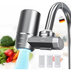 Activated Carbon Water Filter Tap, Kitchen Filter Tap with Blue Light, Water Filter Drinking Water, Tap Filter for Drinking Water, Reduces Lead/Chlorine, Remove 17 Substances, 3 Cartridges Included
