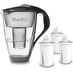 PearlCo Glass Water Filter (anthracite) incl. 3 Filter Cartridges (compatible with Brita® Classic)