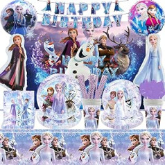 NOVBAON Frozen Birthday Party Supplies Party Tableware Set, Anna and Elsa Birthday Decoration Balloon, Birthday Decoration Ice Queen Girls Party Tableware Set Plates Cups Napkins Tablecloth 57 Pieces