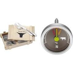 WMF Steak Cutlery 12-Piece Steak Cutlery Set for 6 People & Analogue Steak Thermometer, 2.6 cm, Meat Thermometer with Cooking Point Markings for Rare, Med, Well, Roasting Thermometer