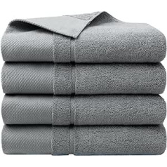 PiccoCasa Bath Towels Set 70 x 140 cm, 100% Combed Cotton 600 GSM Bath Towels Extra Large and Soft, Highly Absorbent Towels for Bathroom - Grey Hand Towel Set of 4