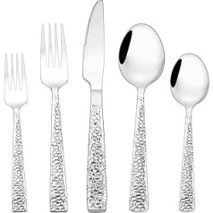 60-Piece Cutlery Set for 12 People, Wildone Stainless Steel Cutlery Set Including Knife, Fork, Spoon, Dishwasher Safe and Rustproof, Silver