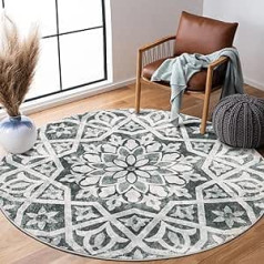 Carvapet Round Rug, 120 cm, Soft and Fluffy Rug, Area Circle, Non-Slip, Washable, Floral Prints, Floor Rug, Living Room, Bedroom (Dark Grey)