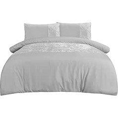 Sleepdown Silver Velvet Duvet Cover Set with Pillowcases 260 x 230 cm