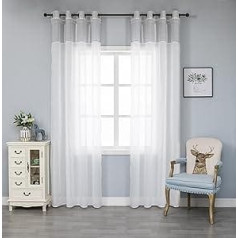 1 Pair White Semi-Transparent Curtains Top Grey with Lace for Window Balcony Door Living Room Bedroom and Children's Room 2 Panels with Eyelets 140 x 280 cm