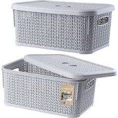 KADAX Storage Basket with Lid, 6L, Plastic Storage Box, Rectangular Basket for Storage, Bathroom, Kitchen, Children's Room, Storage Container, Storage Box (Grey Set of 2)