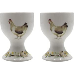 Dekohelden24 High-Quality Porcelain Egg Cup with Flower Wreath Size H 6.5 x 4.5 cm Colourful Set of 2