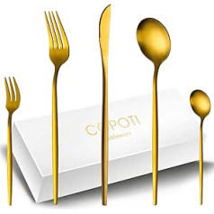 COPOTI Cutlery Set for 12 People, Matte Gold, 60 Pieces, Modern Stainless Steel Knife, Fork, Spoon, Tableware Set