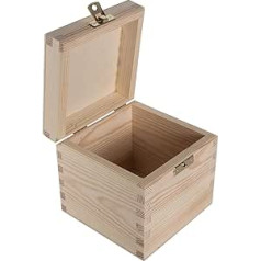 Small Square Wooden Box with Lid and Lock Lock | 11 x 11 x 10 cm | Keepsake Storage | Unpainted & Untreated | Decorative Pine Wood for Crafts