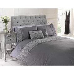 Rapport Duvet Quilt Cover Set Bedding Raised Rose & Ribbon Polycotton, Cotton and Polyester, Gray, Single