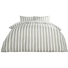 Dreamscene Stripe Reversible Soft Polycotton Hotel Quality Duvet Cover Set Sage Green - Single