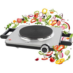 Clatronic® EKP 3788 E Electric Hob with 1500 Watt, Hob 1 Hob for Kitchen, Office or Camping, Electric Hob with Continuous Temperature Setting - Single Hob Stainless Steel