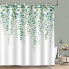 Bonhause Shower Curtain Eucalyptus Green Leaves Plant Shower Curtains 180 x 180 cm Anti-Mould Waterproof Polyester Fabric Washable Bathroom Curtains for Bathroom with 12 Hooks