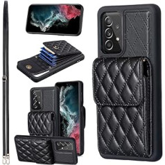 Vqwq Leather Wallet Case for Samsung Galaxy A52 - for Hanging Card Slot, Stand, Multiple Function Flip Case, Shockproof Protective Wallet Case for Samsung Galaxy A52 [21] - Black