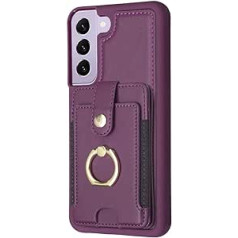 Vqwq Leather Wallet Case for Samsung Galaxy S21 - Card Slot Flip Shockproof Protective Wallet 360° Rotating Metal Ring Kickstand Leather Purse CaseSamsung Galaxy S21 [27] Purple