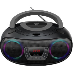 Denver TCL212BT Radio with Bluetooth, Bluetooth Radio with Light Effects, Portable CD Player, AUX, USB, Grey, Black