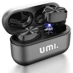 Umi Headphones W5s Bluetooth 5.2-IPX7 Wireless In-Ear Headphones for iPhone Samsung, Huawei with Patented Intelligent Metal Charging Case (Black)