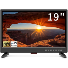 ZOSHING TV 19 Inch TV, IPS HD 1080p TV Screen, TV with Digital Tuner T2 Freeview, Small TV with HDMI, USB, RCA, VGA Input, AC/12 V Car Cable, for Bedroom, Caravan