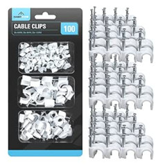 SOL Pack of 100 White Cable Clips, Cable Pins for Walls and Wires, Wall Nails for Wires, Cables, Wire Clips, Cable Clips White for Cable Management, Cable Wall Clips, Cable Nail Clips + SOL Notebook