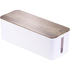 Callstel cable storage: Cable box size, 39 cm x 15.5 cm x 14 cm, in walnut wood finish, with rubber feet (cable organiser).