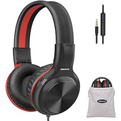 Wired Headphones for Teens, 1.5 Metre Wired Headphones with Microphone and Volume Control for Boys, Over-Ear, 85dB 94dB 104dB Volume Selector -SM-904 Black