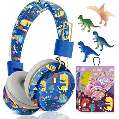 JYPS Bluetooth Kopfhörer Kinder, Dinosaurier Kopfhörer Kabellos Kinder mit Kabel, Bluetooth Kopfhörer Over Ear für Mädchen/Jung mit Mikrofon, Schule Kleinkind Kopfhörer ab 3-10 Jahre, für iPad/Tablet