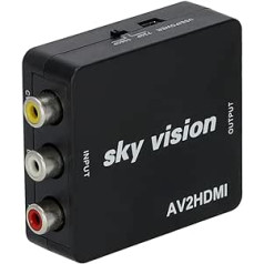 SKY VISION RCA to HDMI Adapter AV/RCA/FBAS to HDMI, Video Audio Converter, 1080P, PS2, Wii N64, Supports PAL/NTSC, Plug and Play, Black
