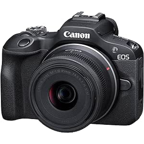 Canon EOS R100 Mirrorless Camera + RF-S 18-45 mm IS STM Lens (Compact Camera, 4K Video Camera, Digital Camera with Auto Focus and Motif Detection for Eyes, Animals, Vehicles, Filter and Creative