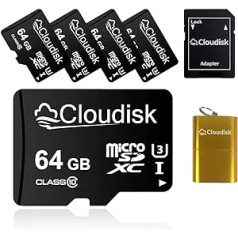 Cloudisk 5-Pack Micro SD Card with MicroSD Adapter Card Reader Memory Card (64GB)