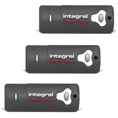 Integral 8GB Crypto-197 256-Bit 3.0 USB Stick Encrypted - USB Stick Password Protected - FIPS 197 Certified, Protection against Brute-Force Attacks - Robust, Double-Layer, Waterproof Design 3PK