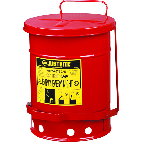 Uzliesmojošu atkritumu un eļļainu tīrīšanas līdzekļu tvertne - FM / UL apstiprinājumi, ietilpība. 23G