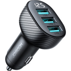 3.4A auto lādētājs ar 3x USB-A displeju, melns