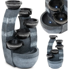 Dārza kaskādes strūklaka ar LED apgaismojumu 5 bļodas 12 W