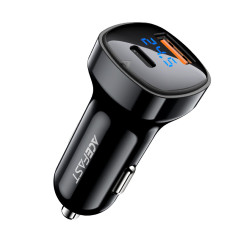 Acefast 66 W USB-C USB Power Delivery QC 4.0 FCP automašīnas lādētājs, melns