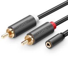 Kabeļa audio kabelis 3,5 mm mini ligzda, mātīte - 2RCA vīrs, 25 cm pelēks