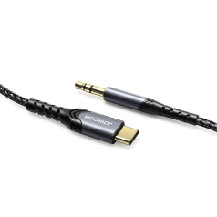 Stereo audio kabelis AUX 3.5mm mini ligzda - USB-C telefona planšetdatoram 2m melns