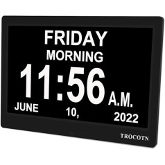 TROCOTN 10 Inch Digital Clock Day Clock Large Display Alarm Clock (Black)