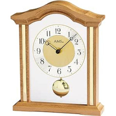 AMS Design Quartz Table Clock with Pendulum, Analogue Time Display, Elegant Wooden Case Made of Solid Beech, Small Standing Clock, Table Pendulum Clock