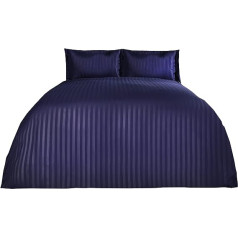 Brentfords Satin Striped Duvet Cover Set Soft Fresh Comfortable Simple Eye Catching Navy Blue - King Size