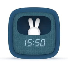 MOB – MOBILITY ON BOARD Billy Clock Kids Rabbit Night Light Alarm Clock and Night Light for Kids, Fabric Front, Plastic Frame, Soft Touch Programming Date, Time and 3 Alarms (Blue)