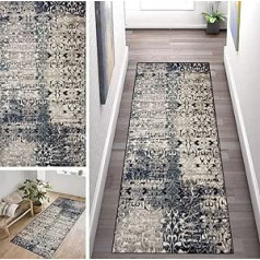 ZUZEKU Boho Runner Hallway Kitchen Washable Non-Slip 40 x 60 cm Morocco Grey Vintage Long Kitchen Rug Hallway Rug for Corridor Living Room Bedroom Sold by the Metre Adjustable