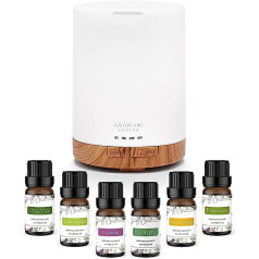 ASAKUKI 300 ml Aroma Diffuser for Essential Oils, Includes 6 Essential Oils, Humidifier with Timer, Automatic Shut-Off in Waterless State, and 7 Types of LED Yellow Light Colours Yellow