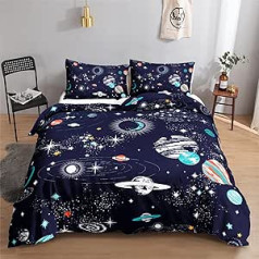 Hosima Children's Bed Linen 155 x 220 cm Duvet Cover Set, Starry Sky Duvet Cover for Single Bed, Modern Printed Galaxy Duvet Covers with Pillowcase, Fashionable Bedding Set for Boys Girls