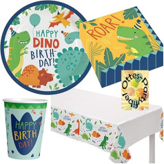 HHO Dinosaur Party Set Dinosaur Party Set 50 Pieces for 16 Guests 16 Plates 16 Cups 16 Napkins 2 Tablecloths