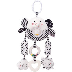 ECCHY Baby Toy, Black and White Hanging Toy Pram Cot Toy Plush Toy with Bell, Animal Hanging Rattle Baby Toy for Newborns Boys Girls from 0 Months