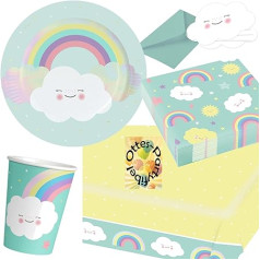 HHO Rainbow Rainbow Party Set Summer Party Set 69 Pieces For 16 guests plates cups napkins 1 tablecloth invitations