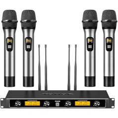Mikrofon Kabellos Set mit 4x5 Kanälen Metall Funkmikrofon Handmikrofon drahtlos, TONOR 4 Antennen für 90m Reichweite Wireless Microphones mit stabilen Signalübertragung für Karaoke Party Bühne, Silber
