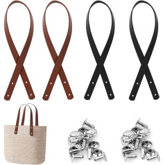 ‎Wach Auf WACH AUF Pack of 4 Leather Straps for Bags PU Bag Strap Rivets 60 cm Black and Brown Leather Bag Handles Removable Bag Belt Replacement Handle for Handbag Purse Bag Accessories