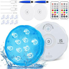Idealife Rechargeable Pool Lighting Underwater Light with Remote Control Timer Magnetic WRGB Colour Changing Mood Light Waterproof Pond Lighting for Aquarium Christmas Garden Pack of 2